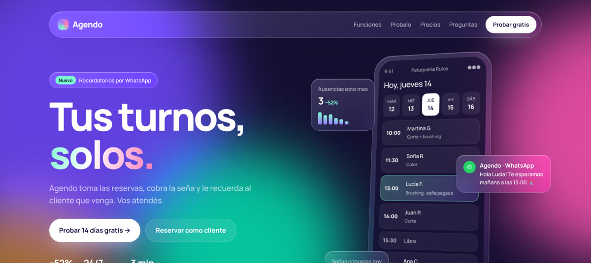 Captura del sitio de Agendo