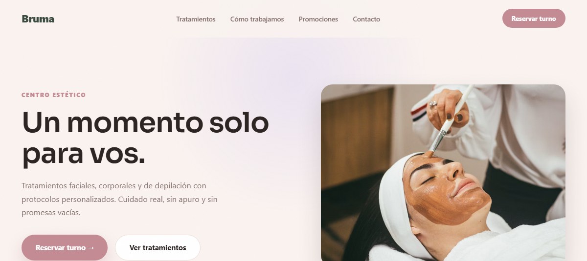 Captura de la demo para Centros Estéticos