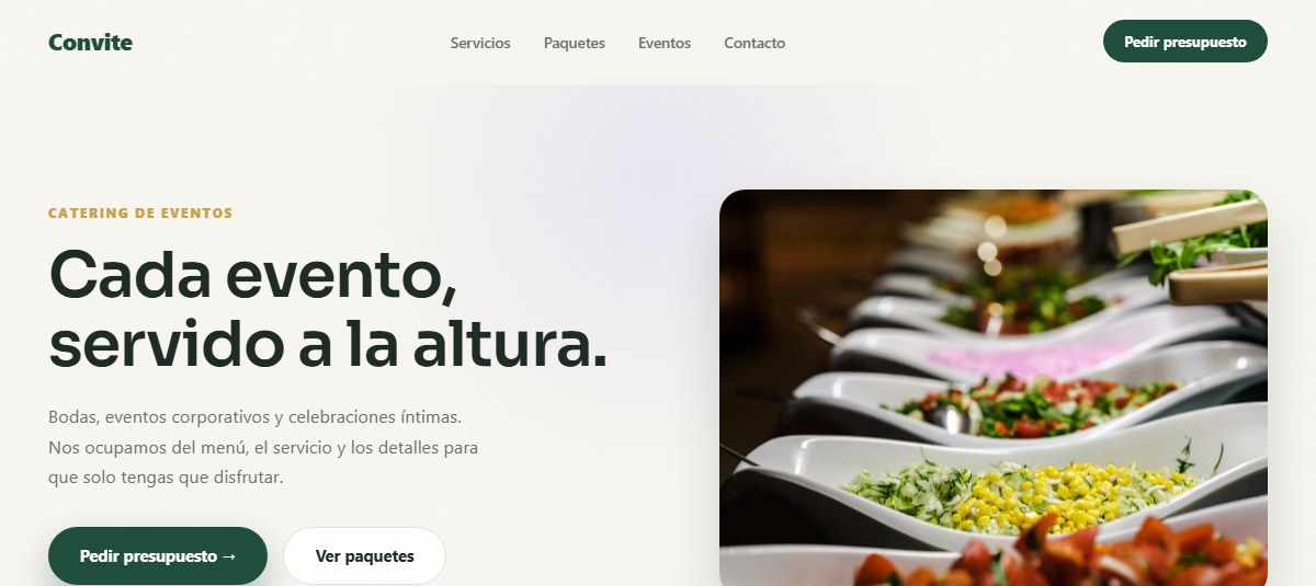 Captura de la demo para Catering
