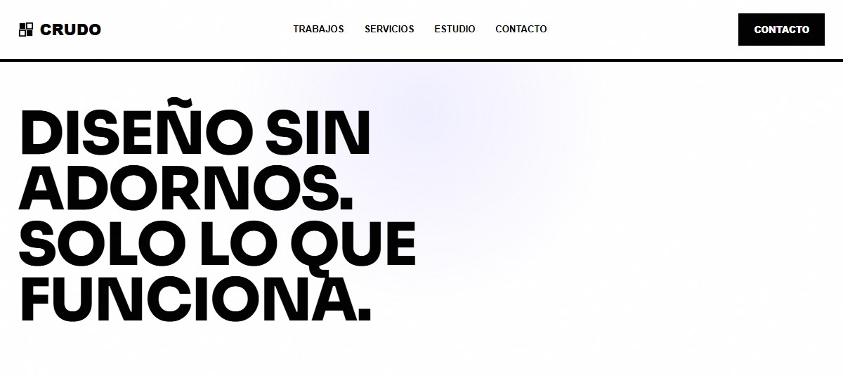 Captura del sitio de Blanco y negro puro, bordes gruesos y cero decoración para un estudio de diseño que quería verse tan crudo como su nombre