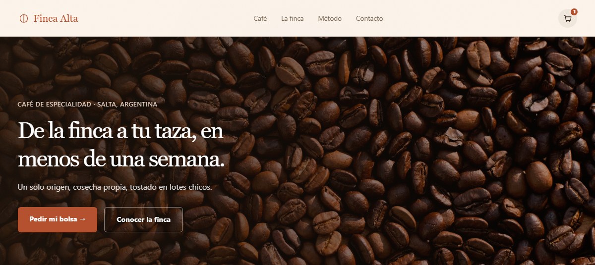 Captura del sitio de Storytelling de marca antes que catálogo, para una marca de café de especialidad que vende una historia, no solo grano
