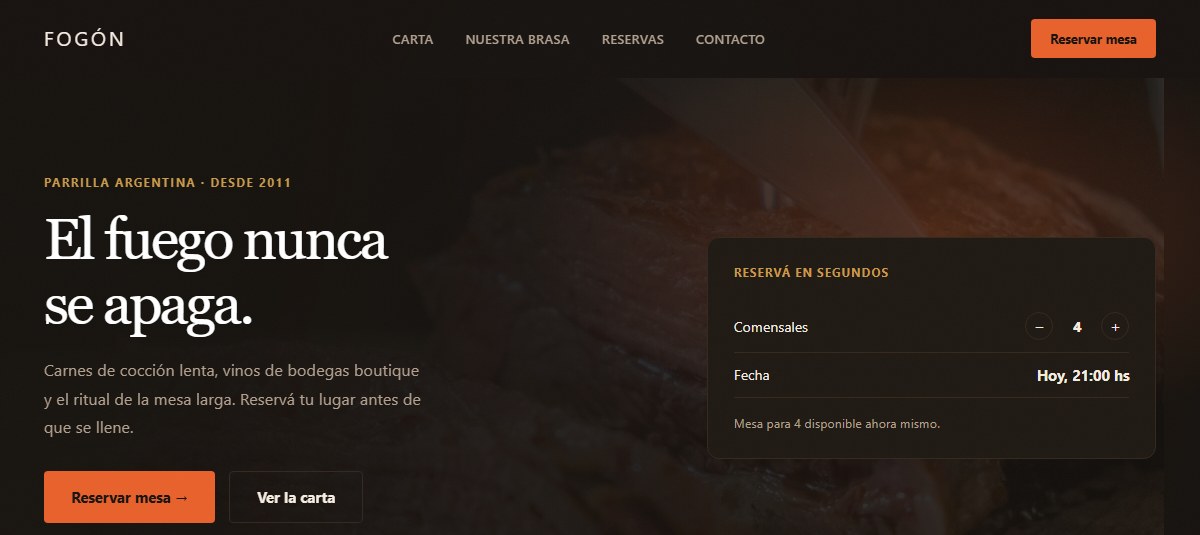Captura de la demo para Restaurantes