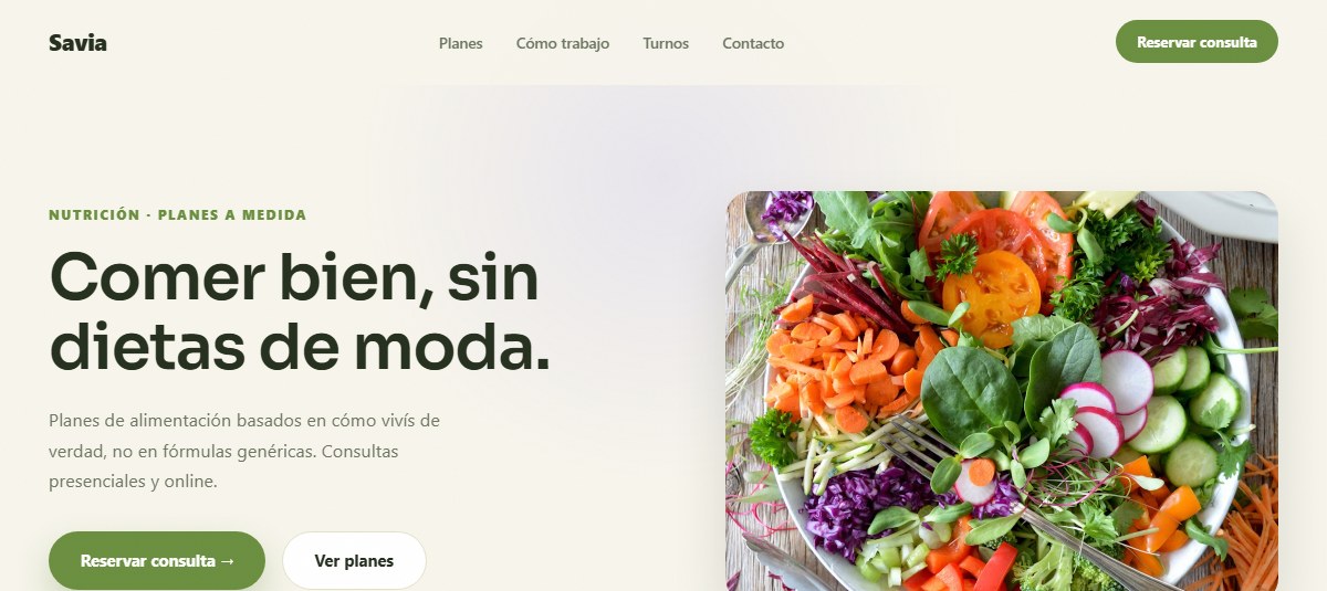 Captura de la demo para Nutricionistas