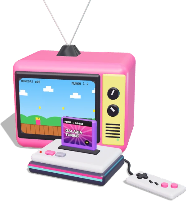 Tele de tubo rosa con consola y joystick